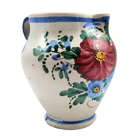 Vintage Art Pottery Small Floral Pitcher Italy Hand Painted Rustic Farmhouse Cou - Picture 4 of 8